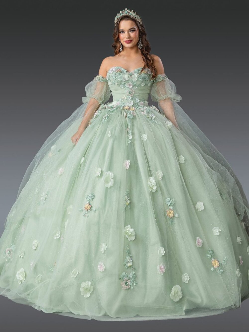 NEW SAGE Off Shoulder Quinceanera Ball Gown Floor Length Embellished 1945